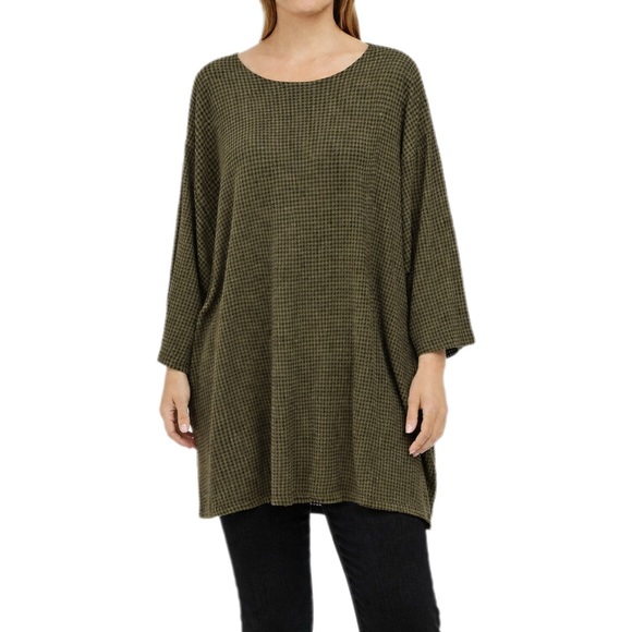 TAPEMEASURE Tops - TAPEMEASURE Vintage Houndstooth Tunic Olive Green Boat Neck Lagenlook Size L